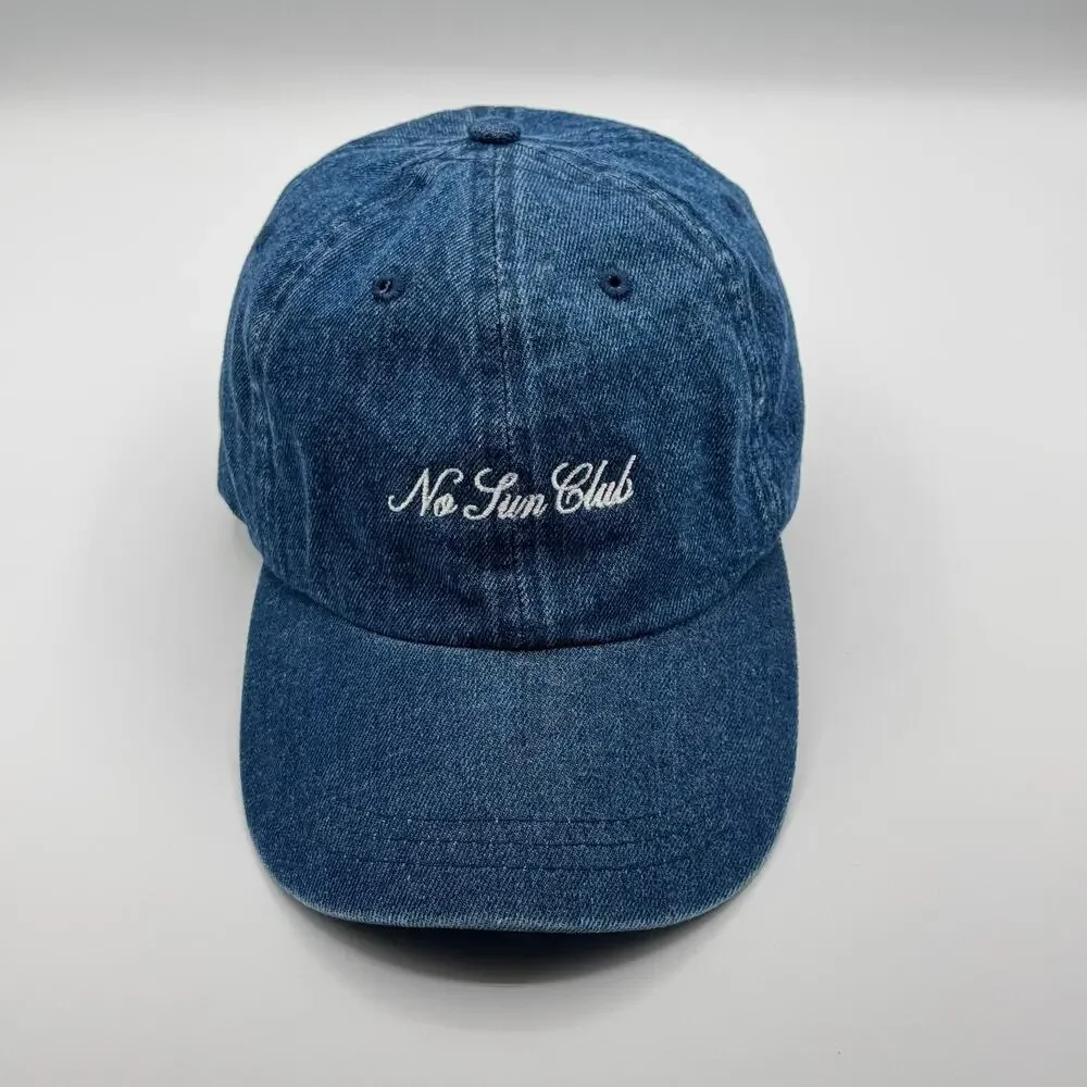 Barefaced Cosmetics No Sun Club Embroidered Logo Spell Out Denim Blue Hat Adjust